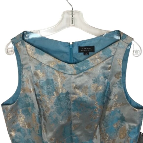 NWT Tahari ASL Womens Size 14 Turquoise Blue Gold Modern Metallic Mini Dress NEW - Picture 2 of 4